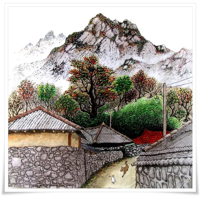 슬레이트집 — 한국화 작품
